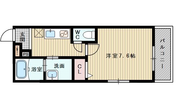 大阪市今里筋線 瑞光四丁目駅 徒歩10分 3階建 築9年(1K/2階)の間取り写真