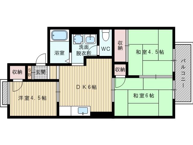 大阪市今里筋線 だいどう豊里駅 徒歩15分 2階建 築36年(3DK/2階)の間取り写真