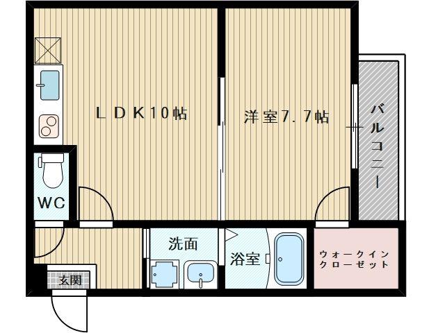 大阪市今里筋線 井高野駅 徒歩3分 3階建 築8年(1LDK/1階)の間取り写真