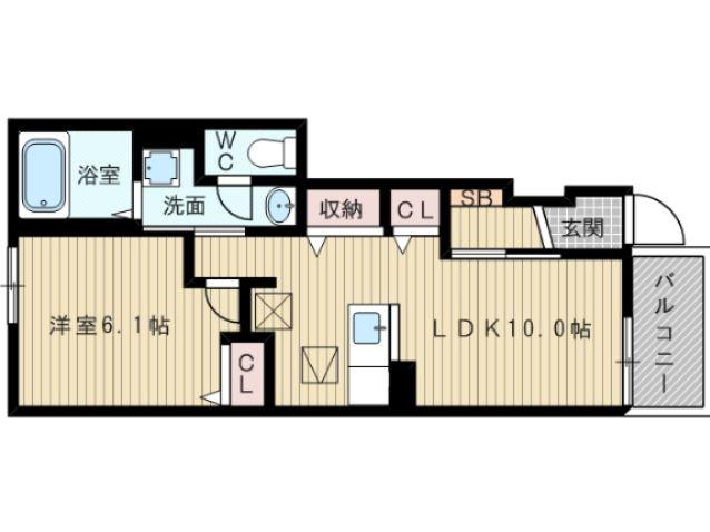 大阪市今里筋線 井高野駅 徒歩8分 2階建 築8年(1LDK/1階)の間取り写真