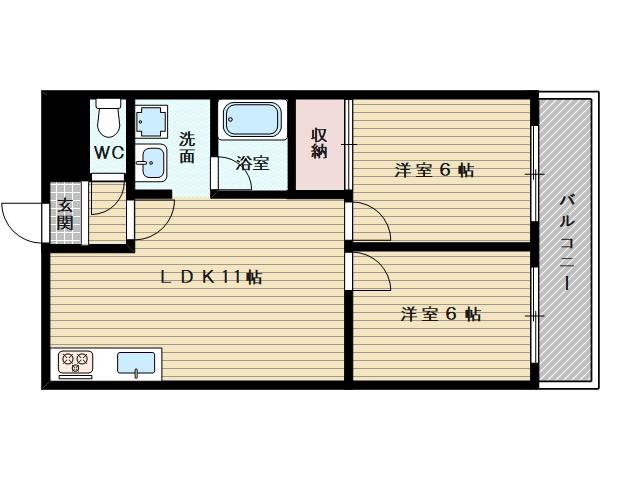 ヒロトモハイツ(2LDK/1階)の間取り写真
