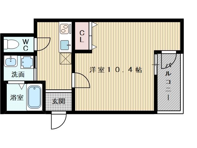 大阪市今里筋線 瑞光四丁目駅 徒歩6分 3階建 築7年(1K/2階)の間取り写真