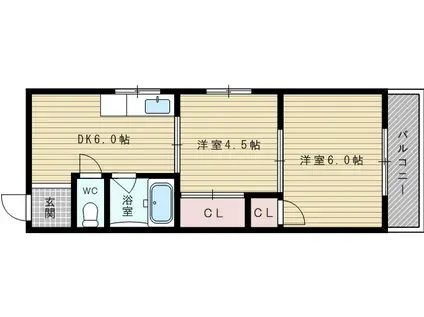 大阪市今里筋線 だいどう豊里駅 徒歩12分 6階建 築38年(2DK/3階)の間取り写真