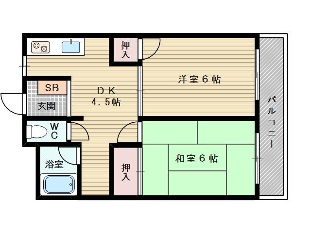 おおさか東線 新大阪駅 徒歩10分 9階建 築48年(2DK/3階)の間取り写真