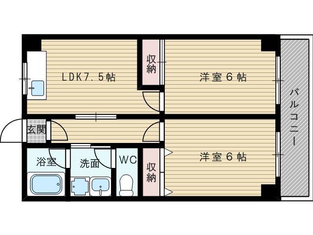 シャトー玉川第一(2DK/3階)の間取り写真
