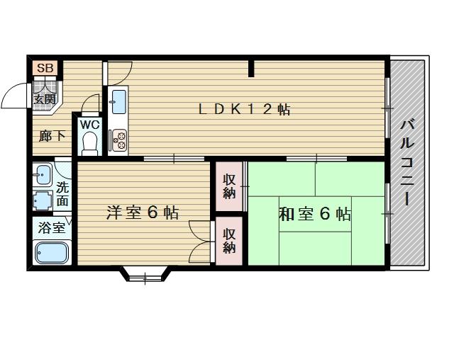 阪急電鉄京都線 上新庄駅 徒歩6分 4階建 築32年(2LDK/2階)の間取り写真