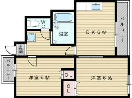 メゾンロワール東淀川(2DK/3階)の間取り写真