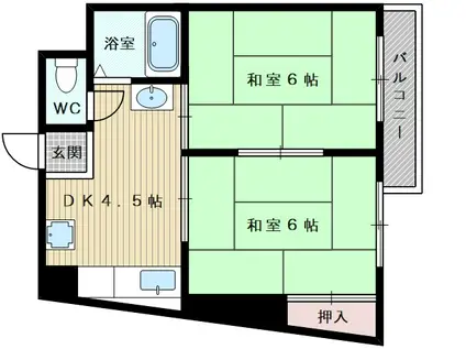 クリーク大桐(2DK/1階)の間取り写真