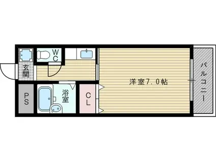 阪急電鉄千里線 下新庄駅 徒歩4分 6階建 築39年(1K/1階)の間取り写真