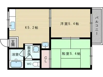 大阪市今里筋線 だいどう豊里駅 徒歩14分 2階建 築38年(2K/1階)の間取り写真