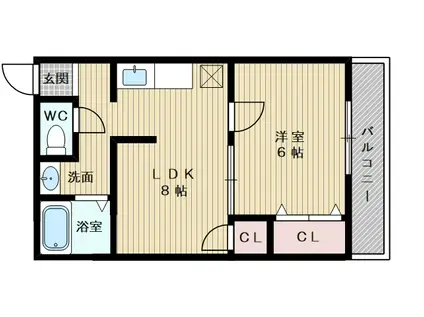 大阪市今里筋線 だいどう豊里駅 徒歩11分 4階建 築50年(2K/3階)の間取り写真