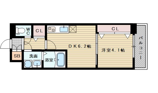 スプランディッド新大阪イースト(1DK/4階)の間取り写真