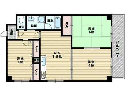 大阪市今里筋線 だいどう豊里駅 徒歩10分 10階建 築31年(3DK/2階)の間取り写真