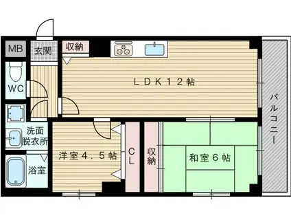 大阪市今里筋線 だいどう豊里駅 徒歩9分 6階建 築30年(2LDK/4階)の間取り写真