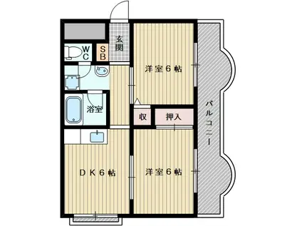 大阪市今里筋線 瑞光四丁目駅 徒歩6分 7階建 築40年(2DK/3階)の間取り写真