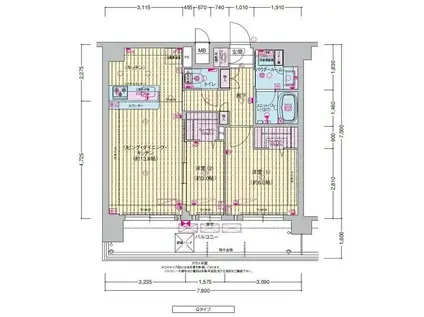 プレサンス東淀川駅前プローシェ(2LDK/15階)の間取り写真