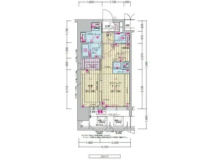 プレサンス東淀川駅前プローシェ(1DK/12階)の間取り写真