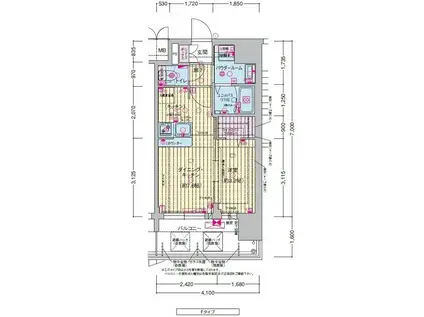 プレサンス東淀川駅前プローシェ(1DK/14階)の間取り写真