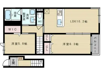 ツインパラス1(2LDK/2階)の間取り写真