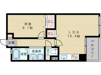 ロイヤルクイーンズパーク上新庄(1LDK/3階)の間取り写真