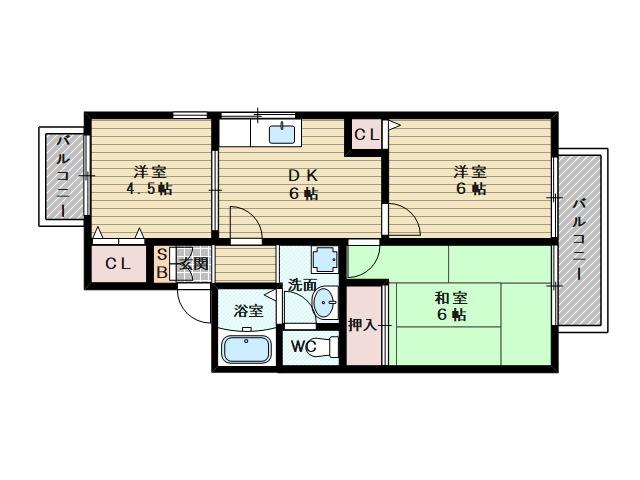 セジュール大桐(3DK/1階)の間取り写真