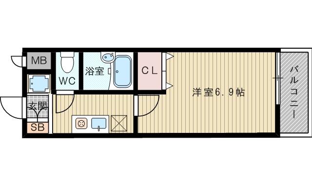 大阪市今里筋線 井高野駅 徒歩4分 3階建 築13年(1K/3階)の間取り写真