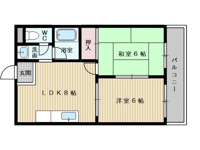 コンフォート下新庄(2DK/1階)の間取り写真
