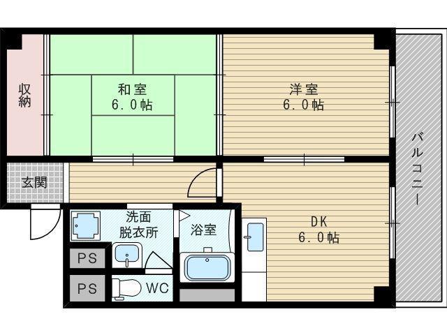 阪急電鉄京都線 上新庄駅 徒歩15分 4階建 築34年(2DK/4階)の間取り写真