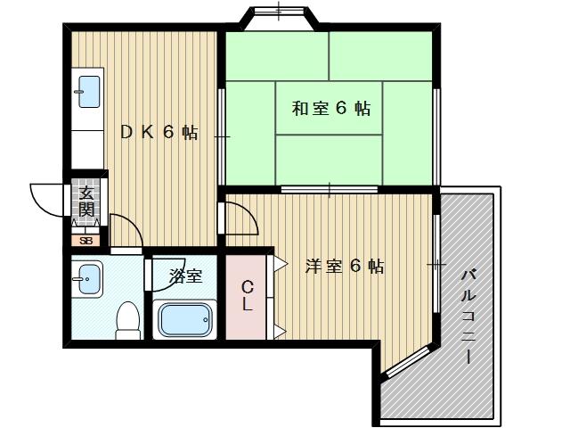 阪急電鉄京都線 上新庄駅 徒歩5分 3階建 築32年(2DK/2階)の間取り写真