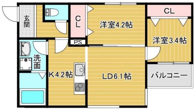 ピノコⅡ(2LDK/3階)の間取り写真