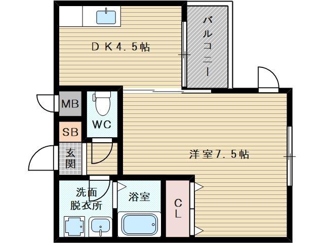 アズールパーク(1DK/1階)の間取り写真
