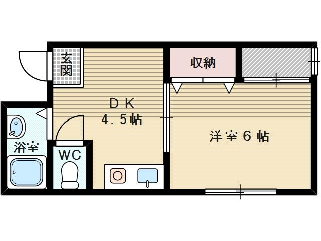 カンフォート淡路(1DK/2階)の間取り写真