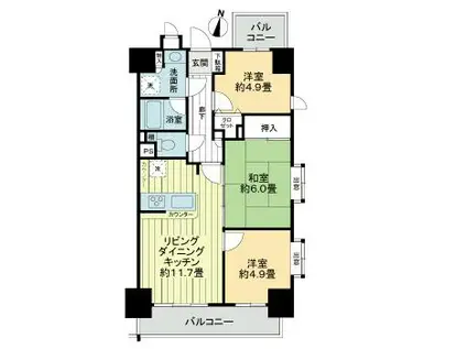 ライオンズマンション本川越駅前(3LDK/11階)の間取り写真