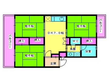 西鉄天神大牟田線 井尻駅 徒歩26分 4階建 築40年(3DK/4階)の間取り写真