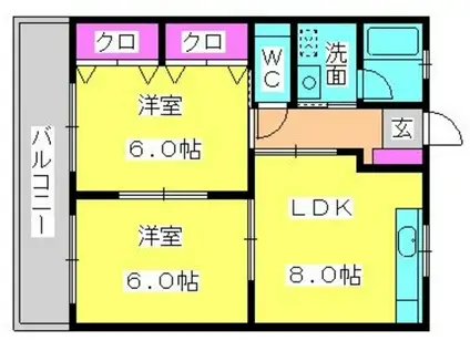ブルーロード日の出(2LDK/2階)の間取り写真