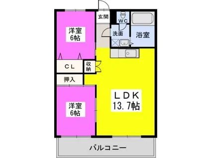 紙屋ビル(2LDK/2階)の間取り写真
