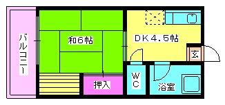 西鉄天神大牟田線 井尻駅 徒歩9分 2階建 築47年(1DK/2階)の間取り写真