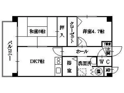 西鉄天神大牟田線 井尻駅 徒歩25分 4階建 築29年(2DK/2階)の間取り写真
