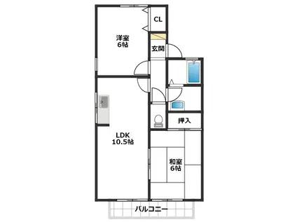 セジュールふじⅢ(2LDK/2階)の間取り写真