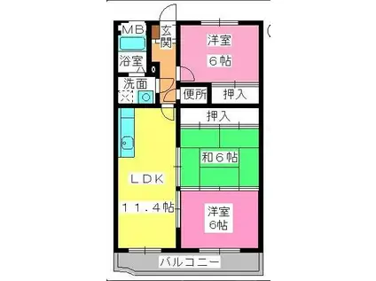 クレセントパレス(3LDK/2階)の間取り写真