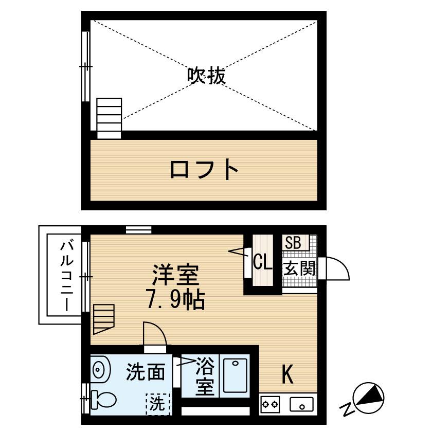 鹿児島本線 笹原駅 徒歩8分 2階建 築19年(1K/1階)の間取り写真