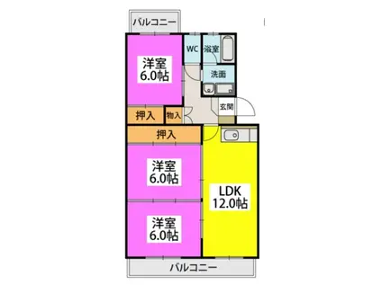 ハイツ立川(3LDK/2階)の間取り写真