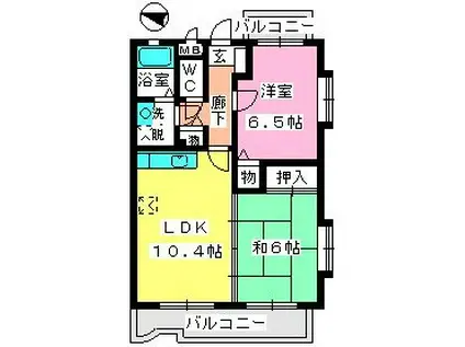 シャルマン那珂川(2LDK/3階)の間取り写真