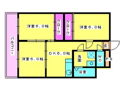 ビュークレスト折立(3DK/7階)の間取り写真