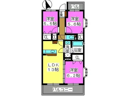 西鉄天神大牟田線 雑餉隈駅 徒歩27分 3階建 築20年(3LDK/3階)の間取り写真
