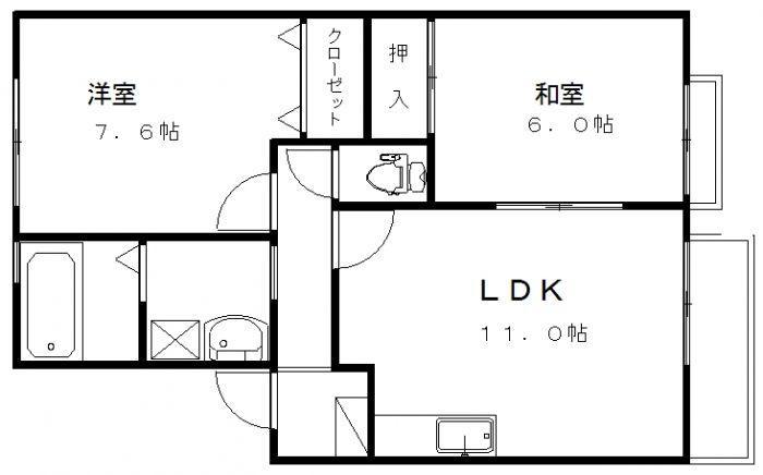 ファミーユⅡ(2LDK/1階)の間取り写真