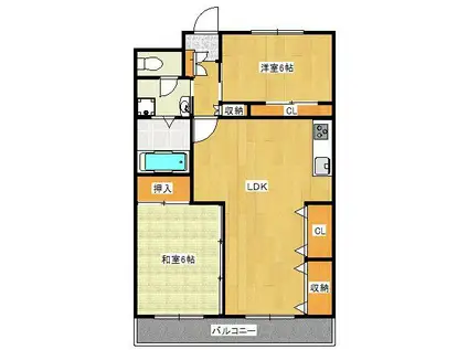 西鉄天神大牟田線 雑餉隈駅 徒歩1分 6階建 築37年(2LDK/6階)の間取り写真