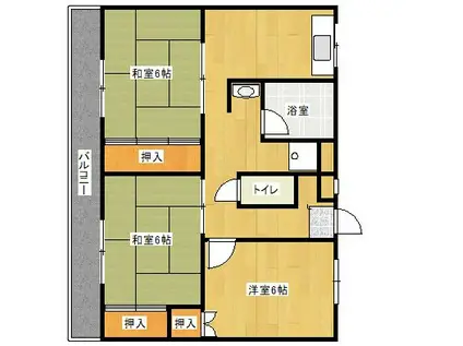 福岡市七隈線 福大前駅 徒歩47分 5階建 築56年(3DK/3階)の間取り写真