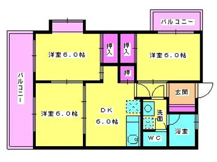 博多南線 博多南駅 徒歩6分 6階建 築43年(3DK/4階)の間取り写真