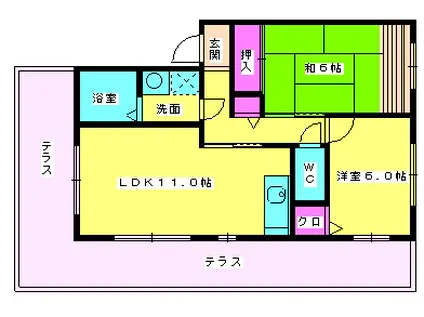 クリーンヒット春日(2LDK/1階)の間取り写真